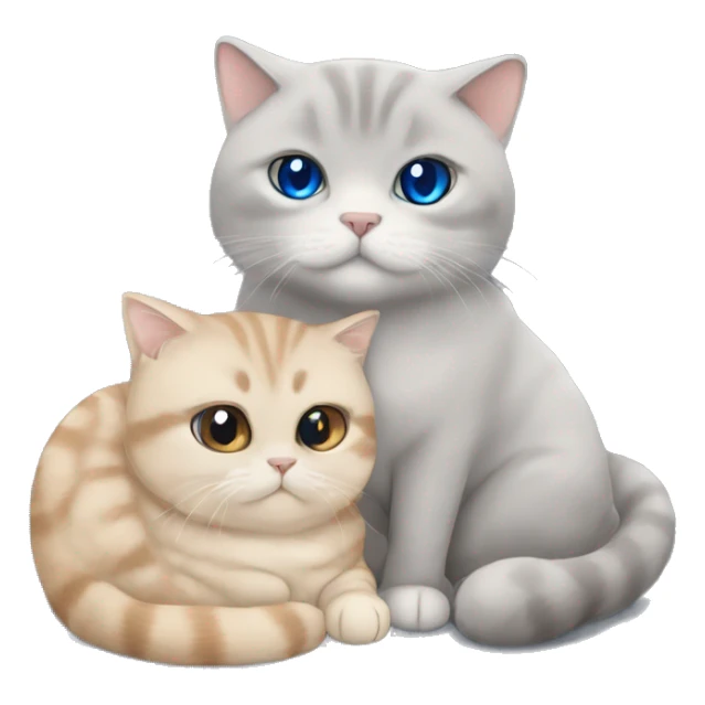 Grey Scottish fold cuddling with beige cat with blue eyes  sticker