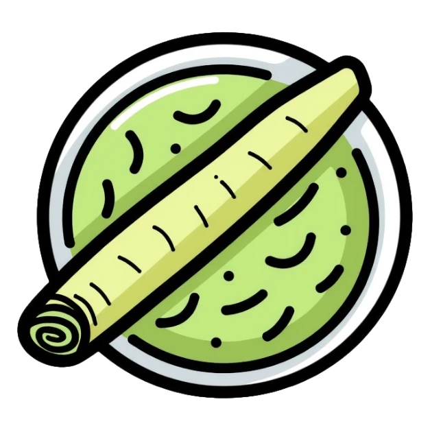 Wasabi root and ground wasabi paste in a bowl sticker