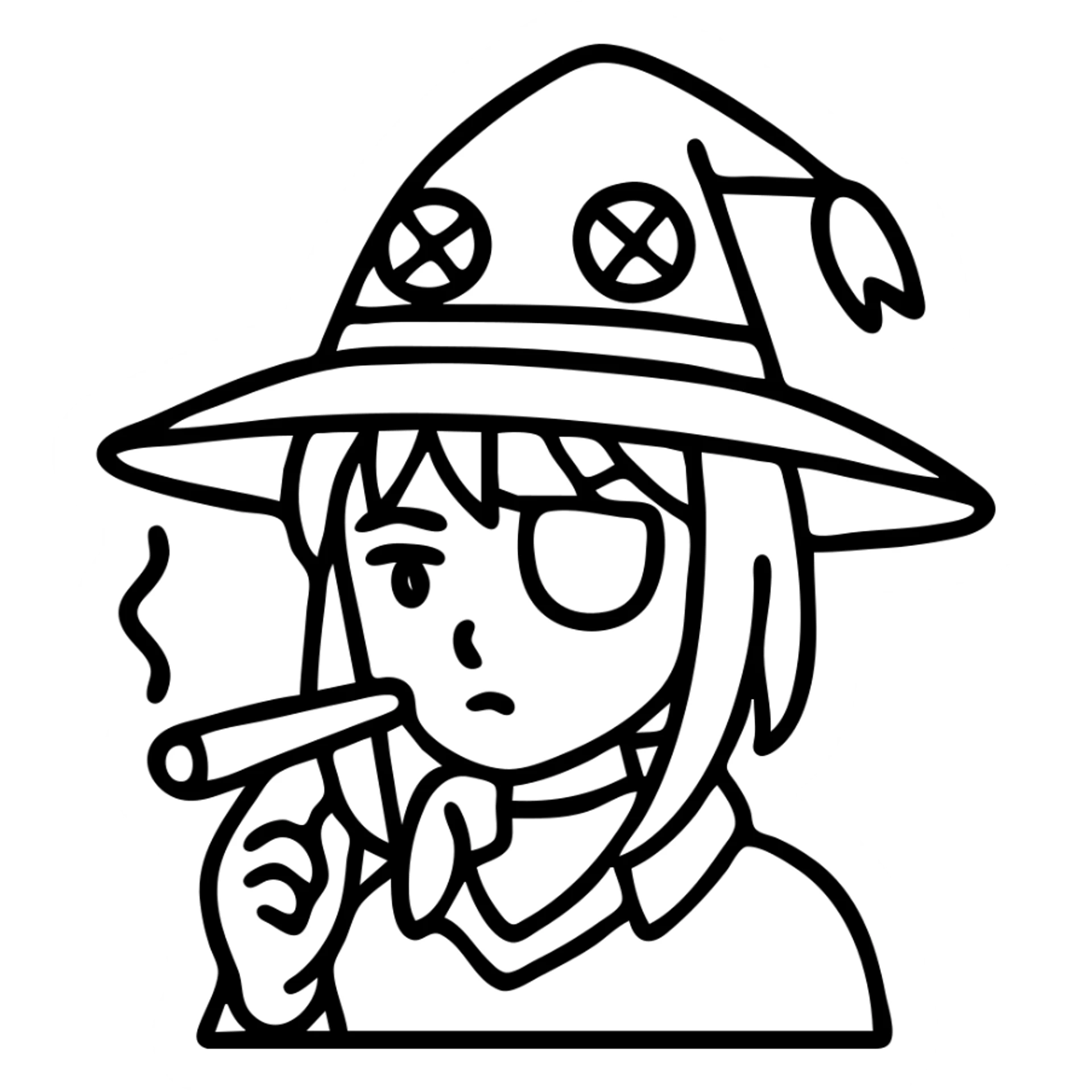 Anime witch girl Megumin from Konosuba with witch hat and eye patch smoking a joint sticker