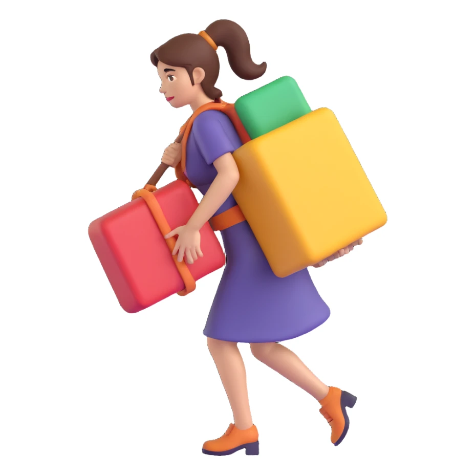 woman carrying something heavy on her back sticker