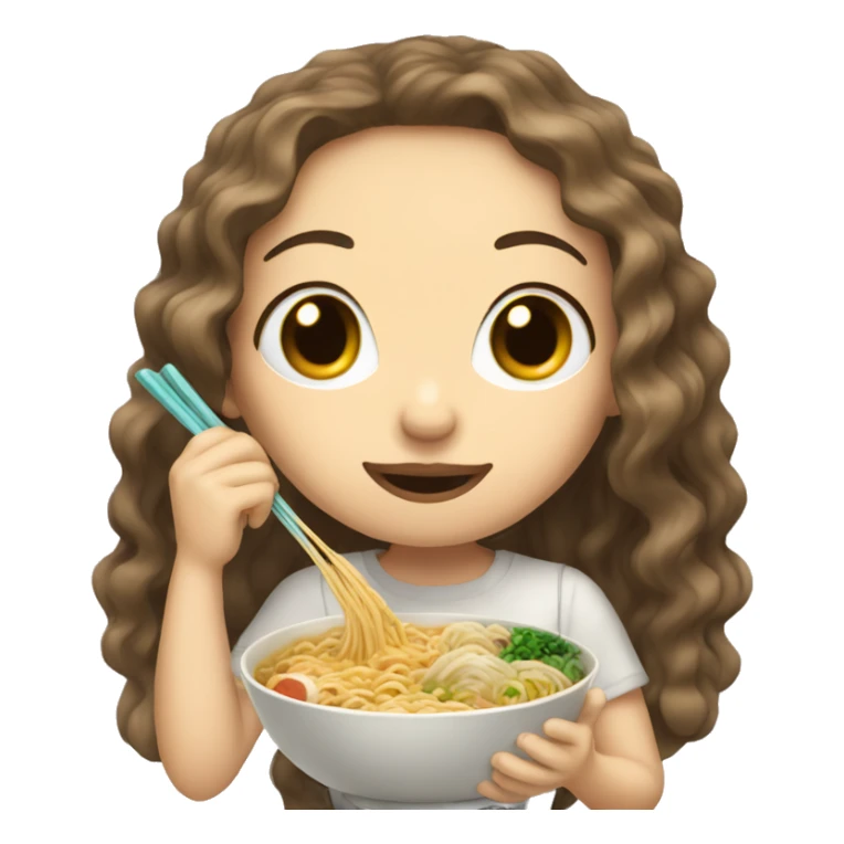 Brown and wave hair girl white skin eating ramen  sticker