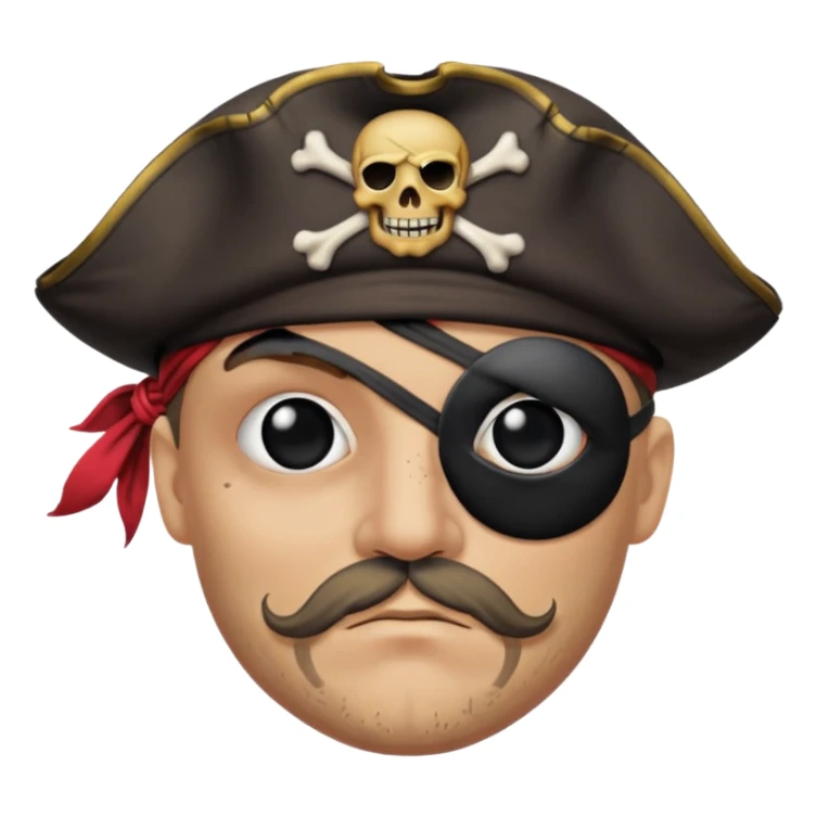 pirate with black eyepatch covering one eye and that eye not showing sticker