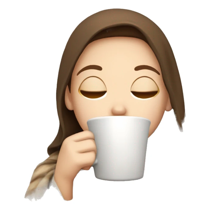 White girl with brown hair inside a blanket sipping coffee eyes closed sticker
