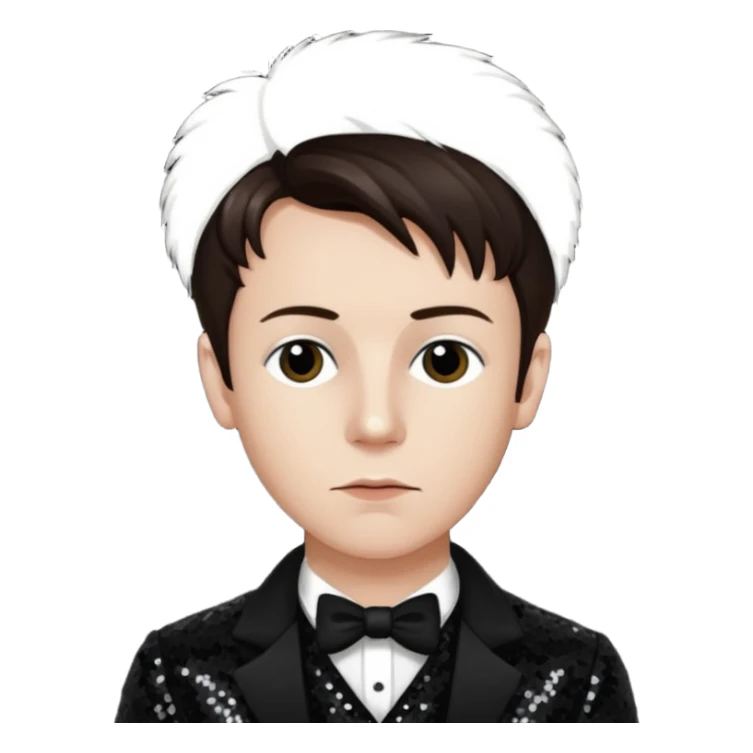 Arthur Rimbaud with dark brown hair, black sequin outfit  sticker