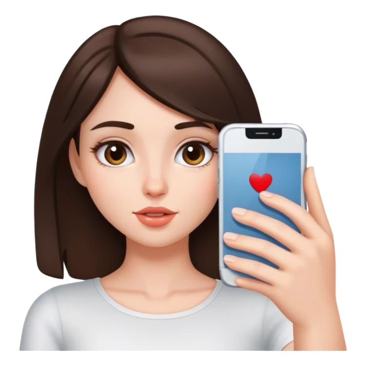 A brunette girl takes a selfie sticker