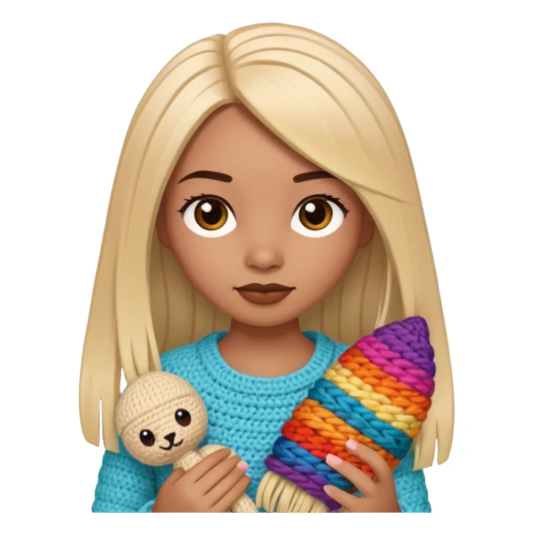 Pegatinas de Mujer con pelo lacio  tejiendo un amigurumi  sticker