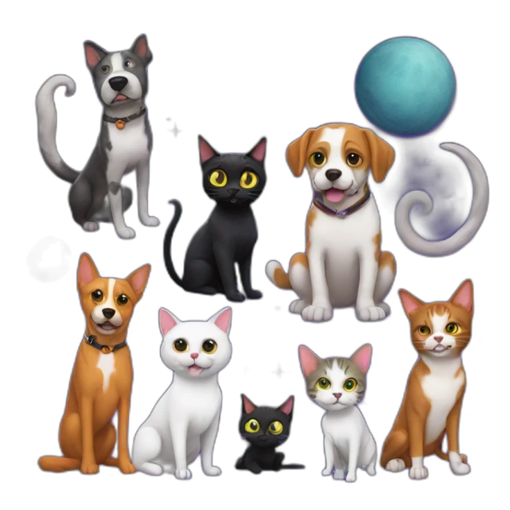Halloween in the space with two dogs AND five cats sticker