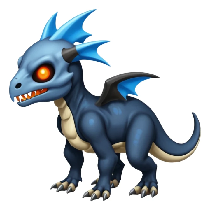 Shiny Dark Black And Blue Duskull-Cubone-Salandit-Fakémon-hybrid-creature (full body)  sticker