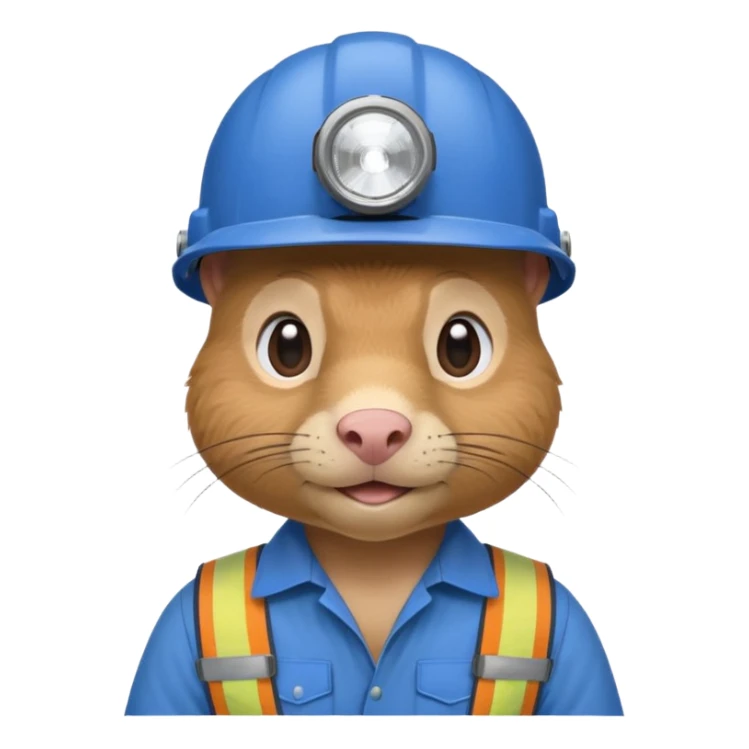 a mole rat, blue helmet, headlamp, worker cloth sticker
