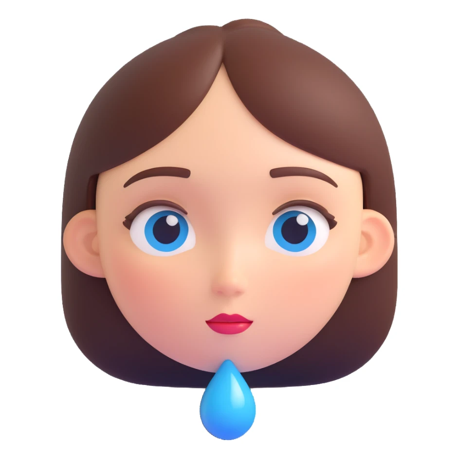 sad woman, round face, blue teardrop, simple features sticker