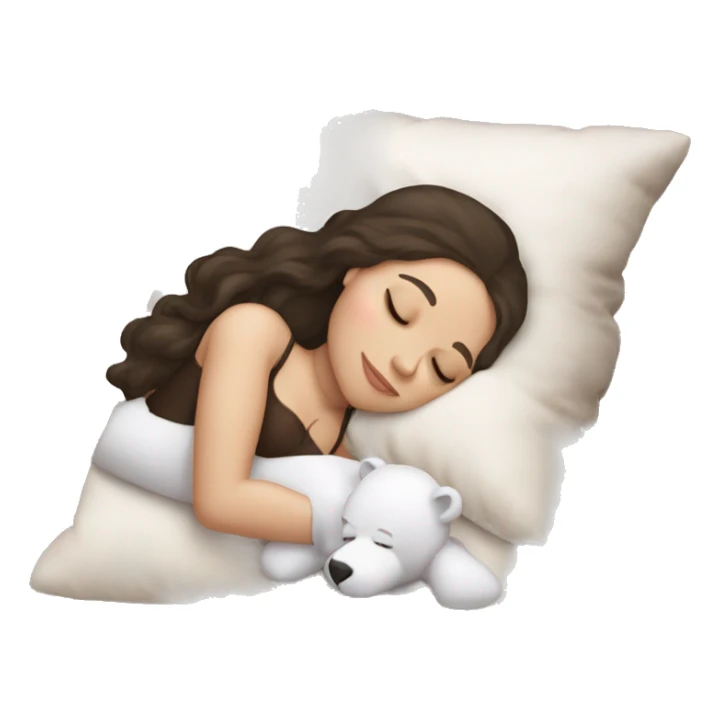 sleeping beauty dark haired white girl with a silk pillow and a teddy bear sticker