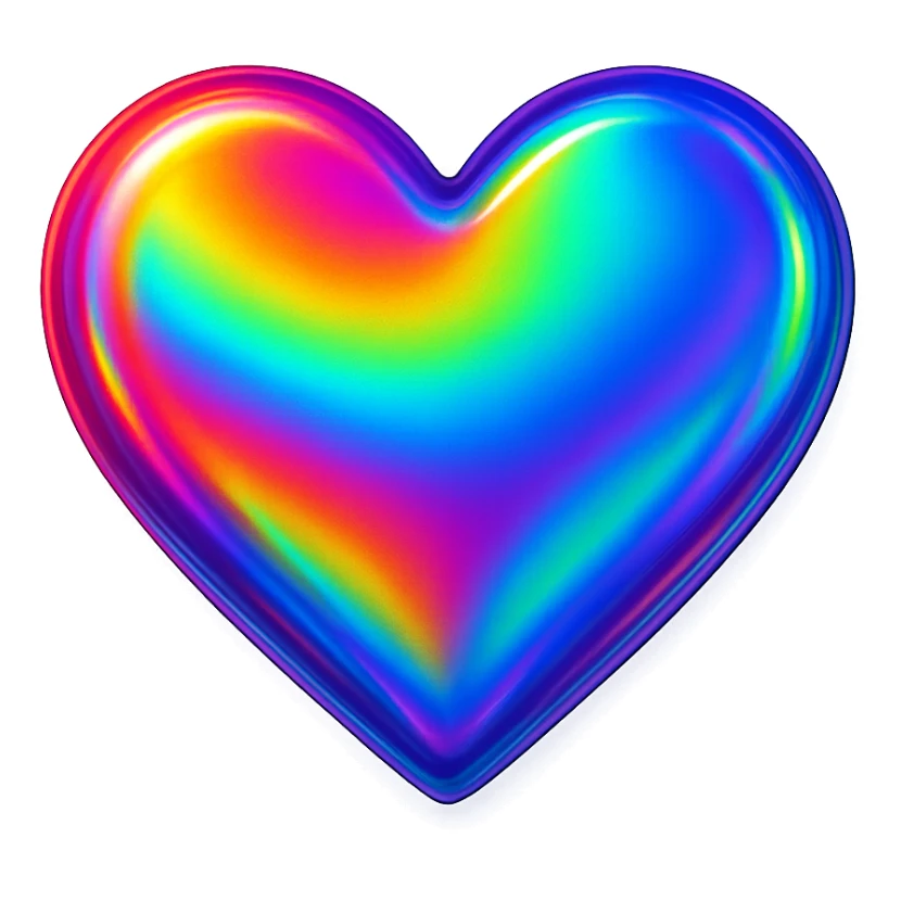 heart icon with a rainbow holographic effect, digital illustration sticker