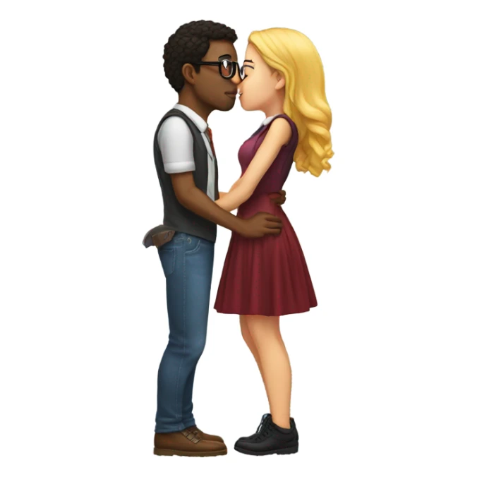 nerd with brow eyes and brown curly hair kissing his girlfriend leg sticker