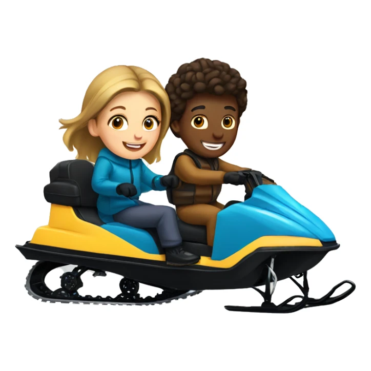 Boy and girl riding a snowmobile  sticker
