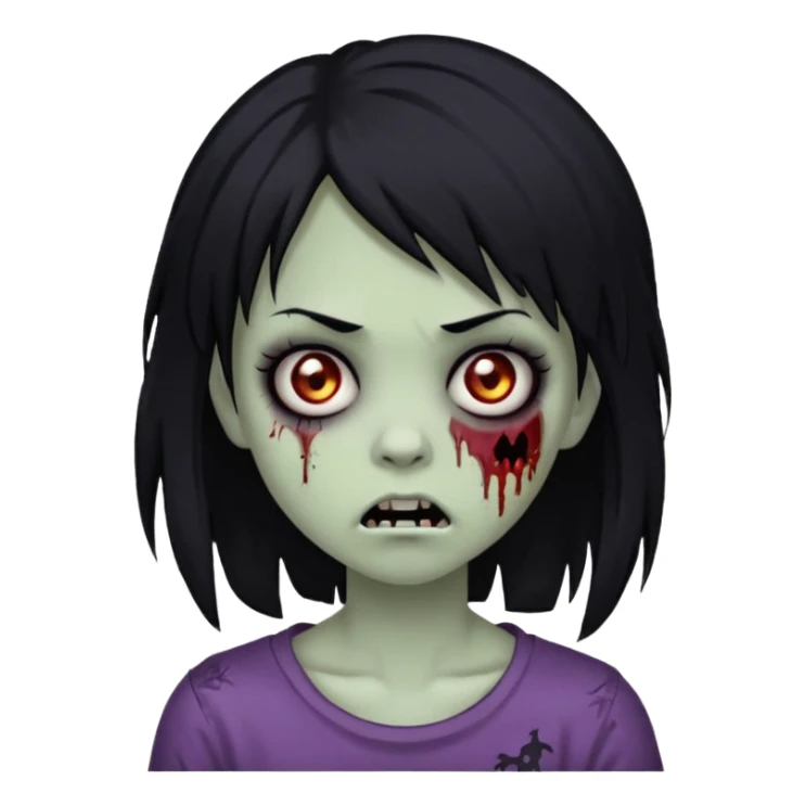 Girl, zombie, black hair, medium long, emo, shaggy, dark, spooky, creepy expression sticker
