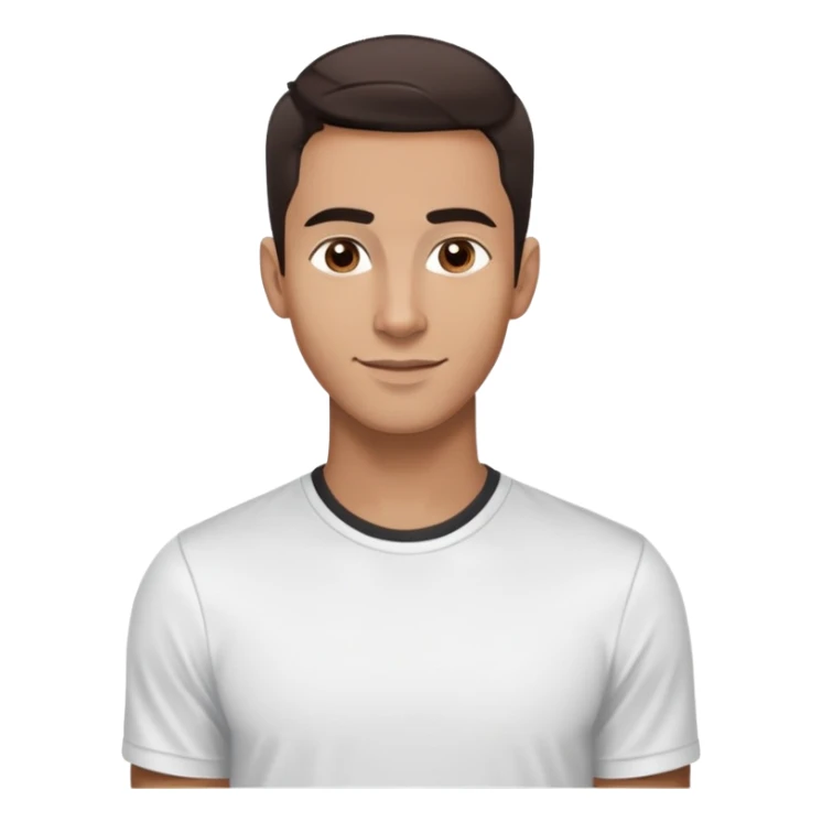 Energetic dancer-like man in his late 20s with light brown complexion, elongated face, fine jawline, high cheekbones, intense brown eyes, medium eyebrows, straight narrow nose, expressive friendly smile, short dark hair styled fresh and modern, vibrant pose, wearing a white fitted athletic shirt sticker