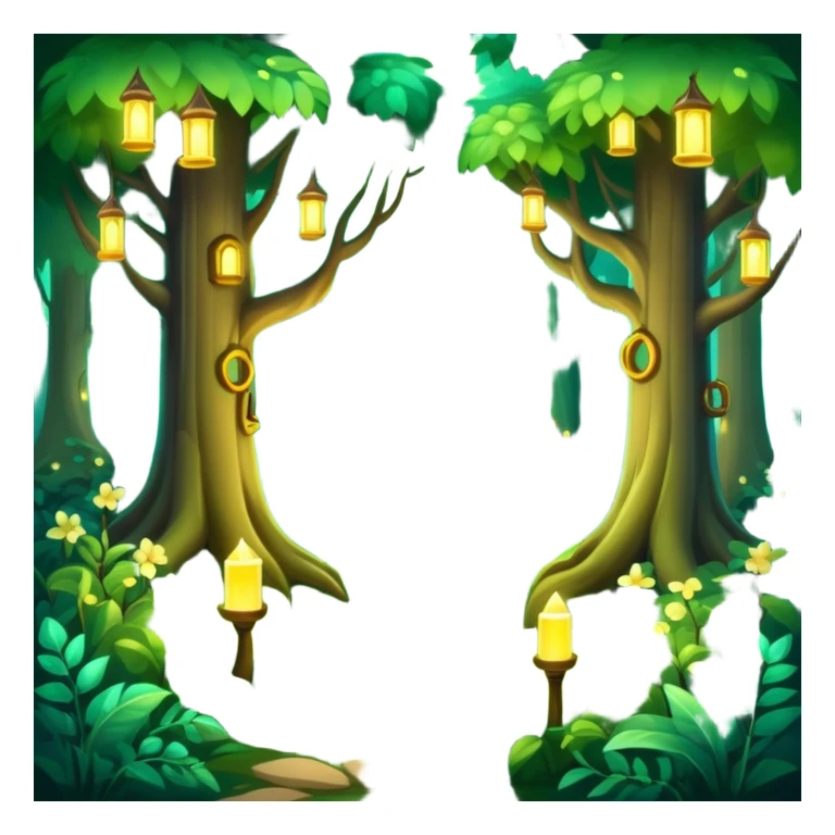 enchanted forest scene with lush green trees and magical glowing accents sticker