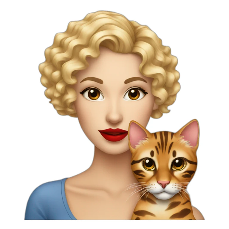 pretty-curly-blonde-woman-red-lips-with-cat-bengal sticker