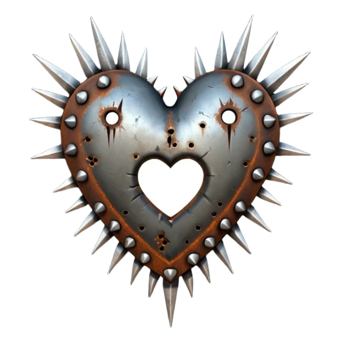 Metal heart pierced with spikes and nails, torture relic, dark gothic icon sticker