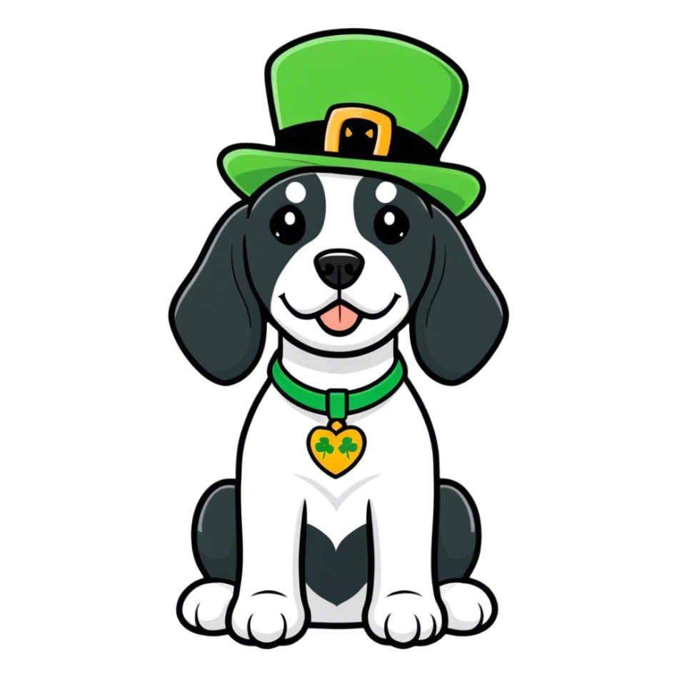 Black and white springer spaniel dog wearing a st Patrick’s day hat  sticker