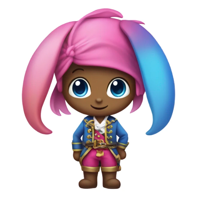 rainbow bunny with rainbow fishtail tail and big blue eyes wearing pink pirate clothes sticker