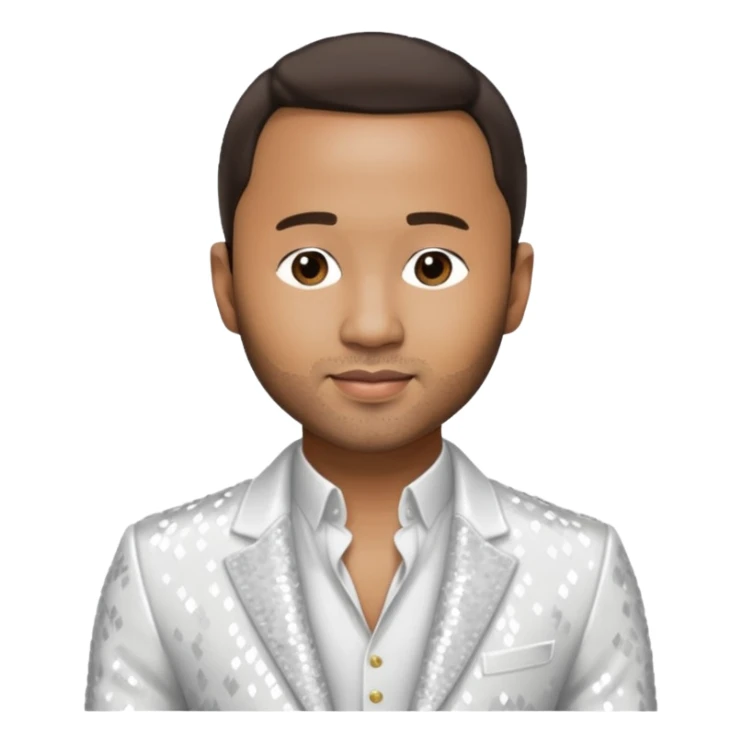 John Legend with dark brown hair, white sequin outfit sticker
