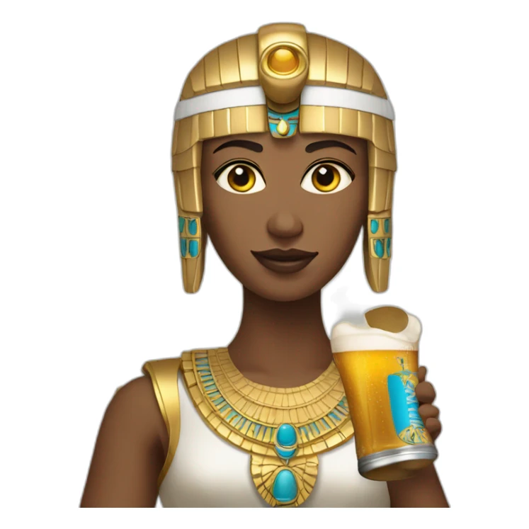 Cleopatra holding a beer sticker