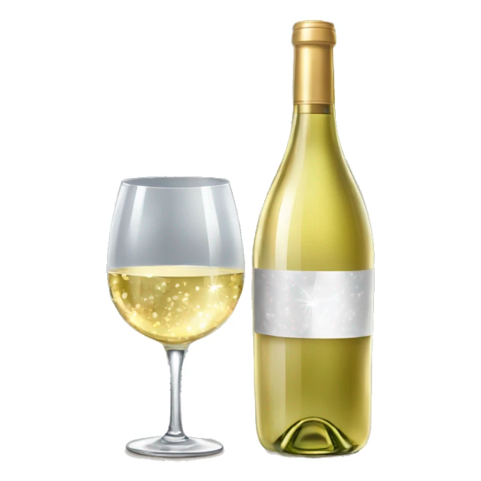 Realistic sparkling diamond glam bottle of Light white Wine and matching long stem wine glass. sticker