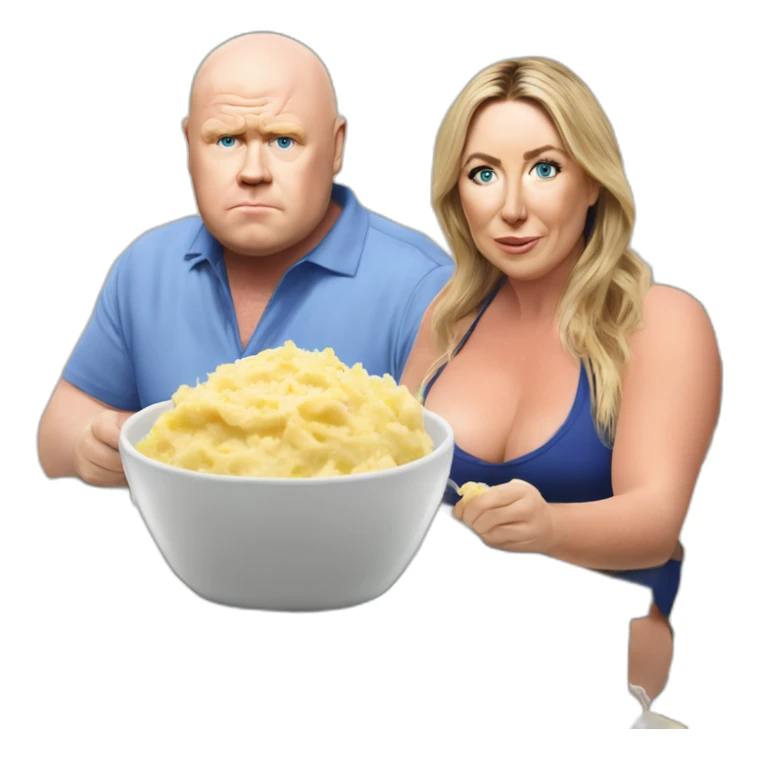 Victoria coren-mitchell and Phil Mitchell eating mashed potatoes on the beach sticker