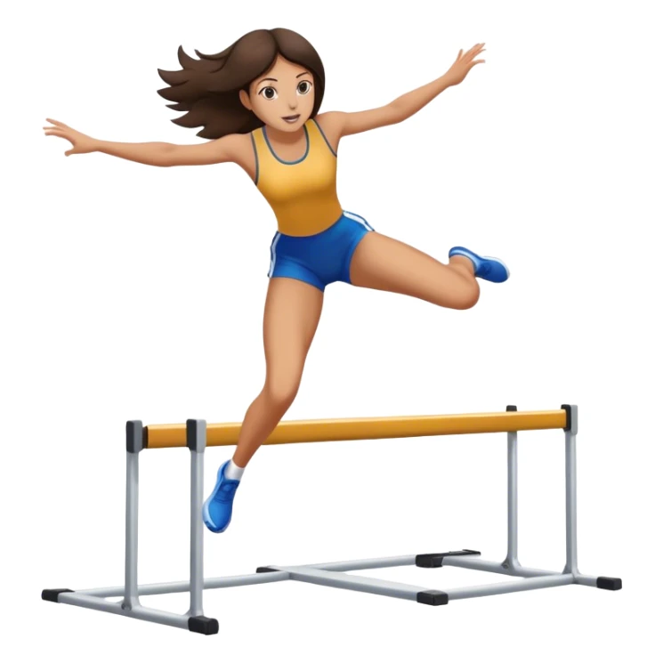 Brunette girl with two legs going over one track hurdle  sticker