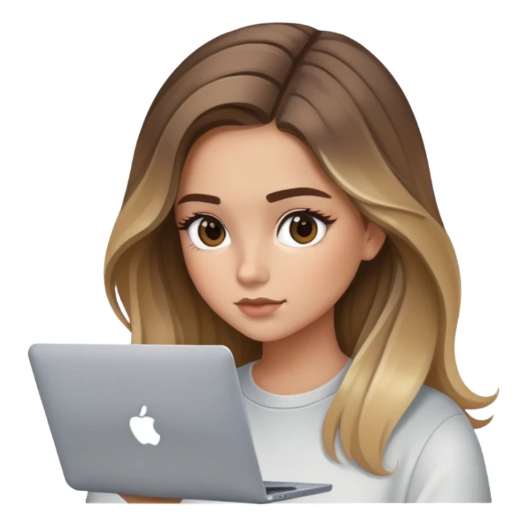 Hazme un emoji de una chica con balayage en una macbook , que sea estilo iphone sticker