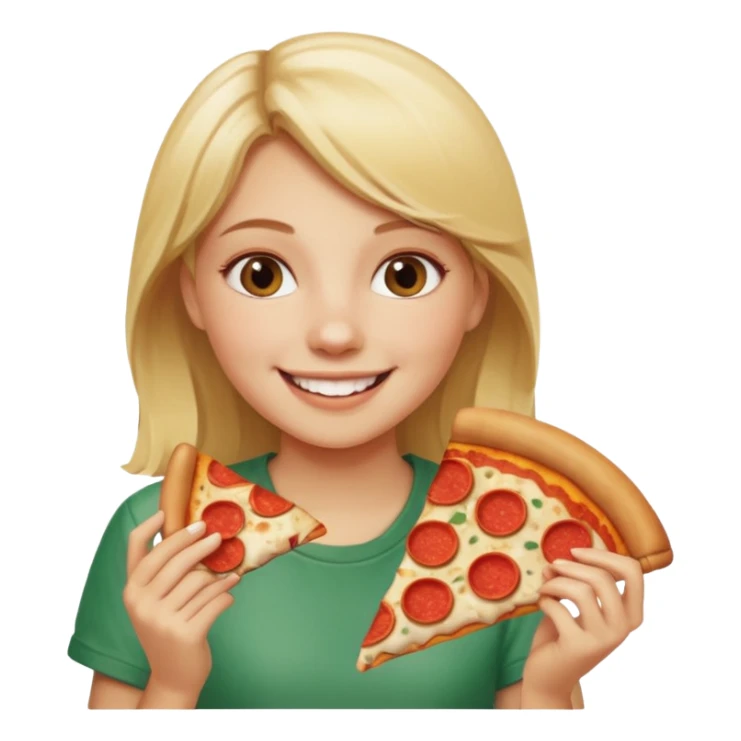 Blonde girl eating pizza smiling sticker