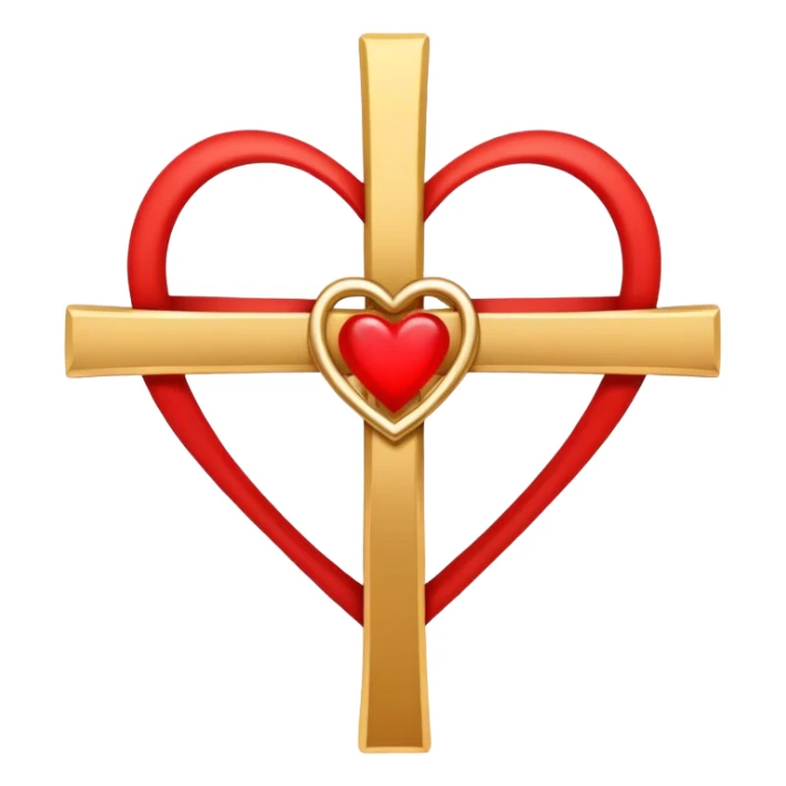 Two red  heart outlines  entwined with a simple gold cross  sticker