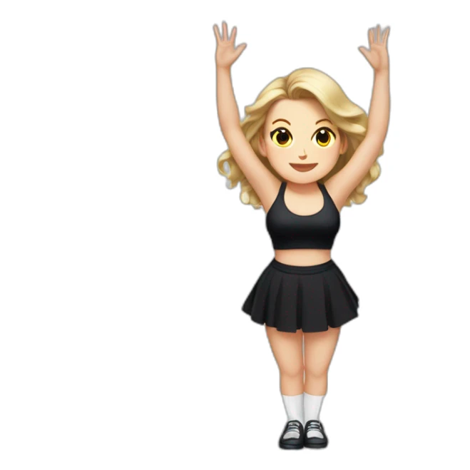 Front view full body curvy caucasian beauty headstands straight hands up black skirt white knickers white socks sticker