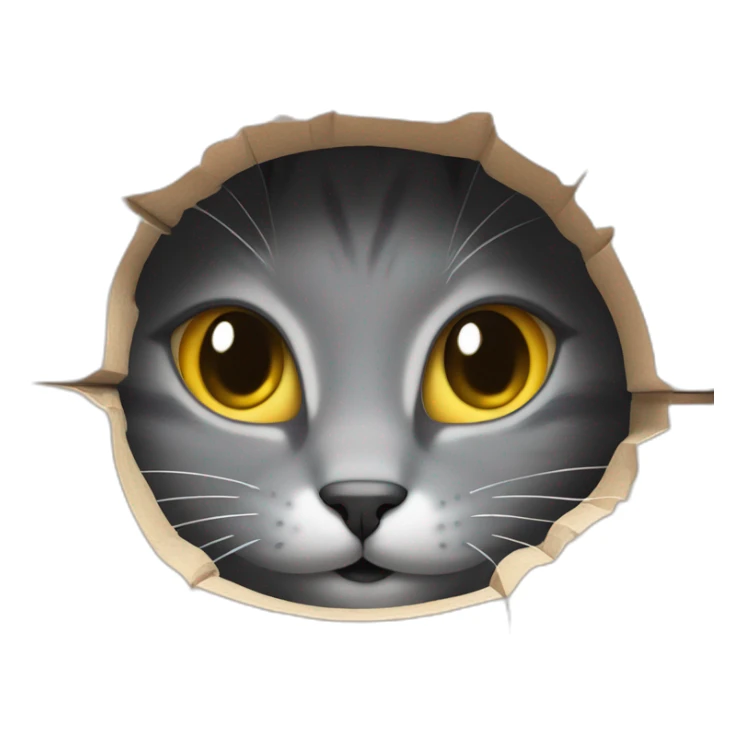 cute gray cat smiling and peaking out of hole sticker