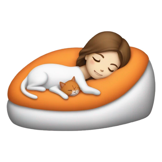 White girl brown hair sleeping in bупал with orange kitty sticker