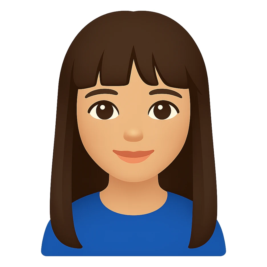 chica morena linda con cabello largo y fleco, colorful illustration style sticker