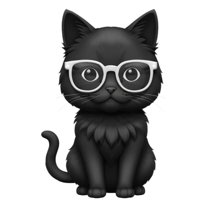 black cat full body wearing white glasses with square modern frames sticker