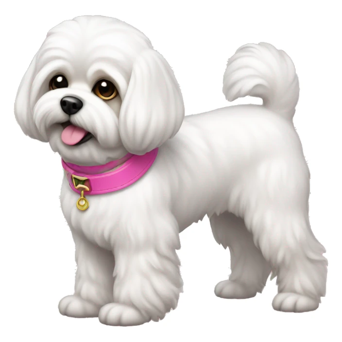 White Shichon dog with pink collar  sticker