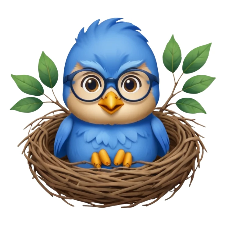 a small teacher bluebird in a nest  - he needs glasses on to be teacher sticker