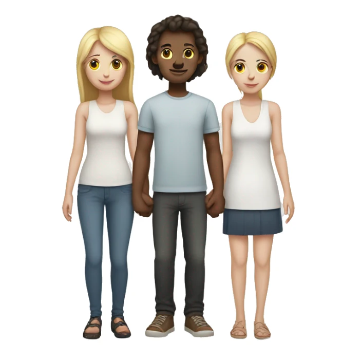 Two girls and one guy holding hands, white skin sticker