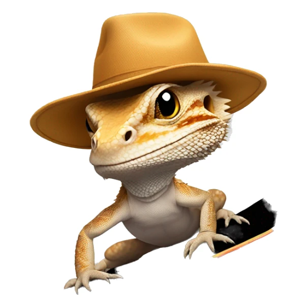 Bearded dragon on a skateboard with a hat  sticker