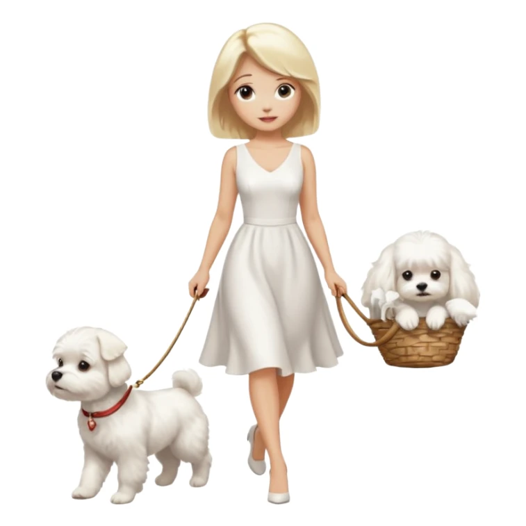 blonde woman wearing white, walking 1 maltese dog sticker