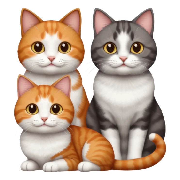 3 different coloured short haired cats including; a dark brown tabby and white cat, and a dark grey and white and a ginger and white sticker
