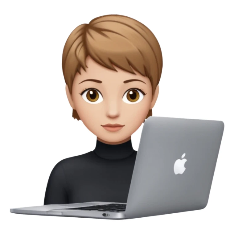 macbook pro caucasian woman pixie haircut light brown hair hazel eyes sticker