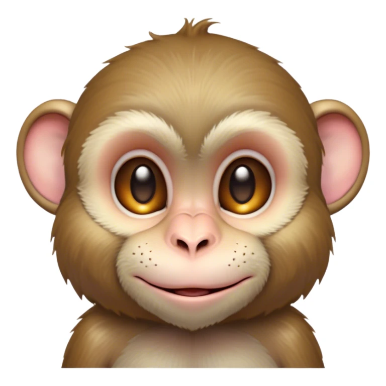 Cinematic Cute Macaque Portrait Emoji, Head tilted playfully and inquisitively, with a charmingly mischievous face accented by soft, fuzzy fur and round, sparkling eyes filled with curiosity, Simplified yet irresistibly adorable features, highly detailed, glowing with a warm, friendly glow, high shine, affectionate and lively, stylized with a touch of primate whimsy, bright and endearing, soft glowing outline, capturing the essence of a playful macaque that seems as if it could jump out of the screen into your arms! sticker