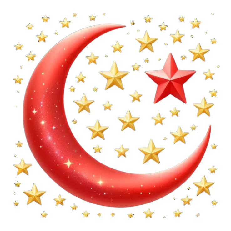 Beautiful sparkly glittery shiny pretty red crescent and stars scenery sticker