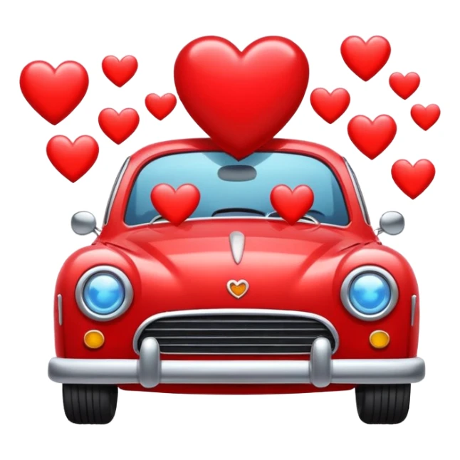 red car with hearts and animated vibration effects, apple style emoji sticker