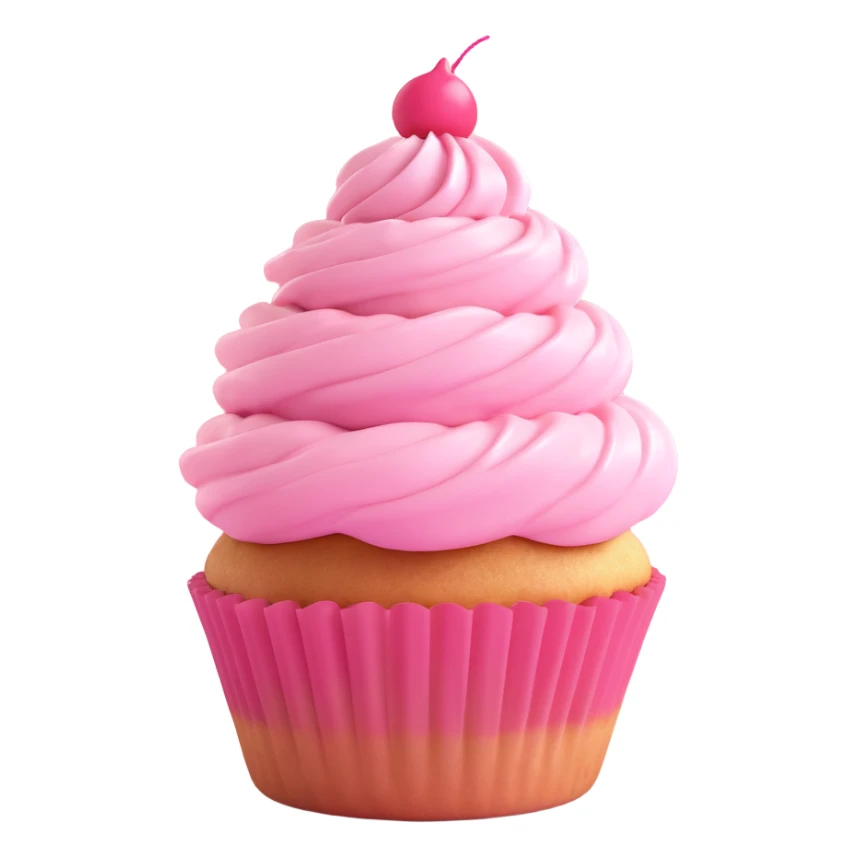 cute cupcake with pink icing, 3D style, adorable sticker