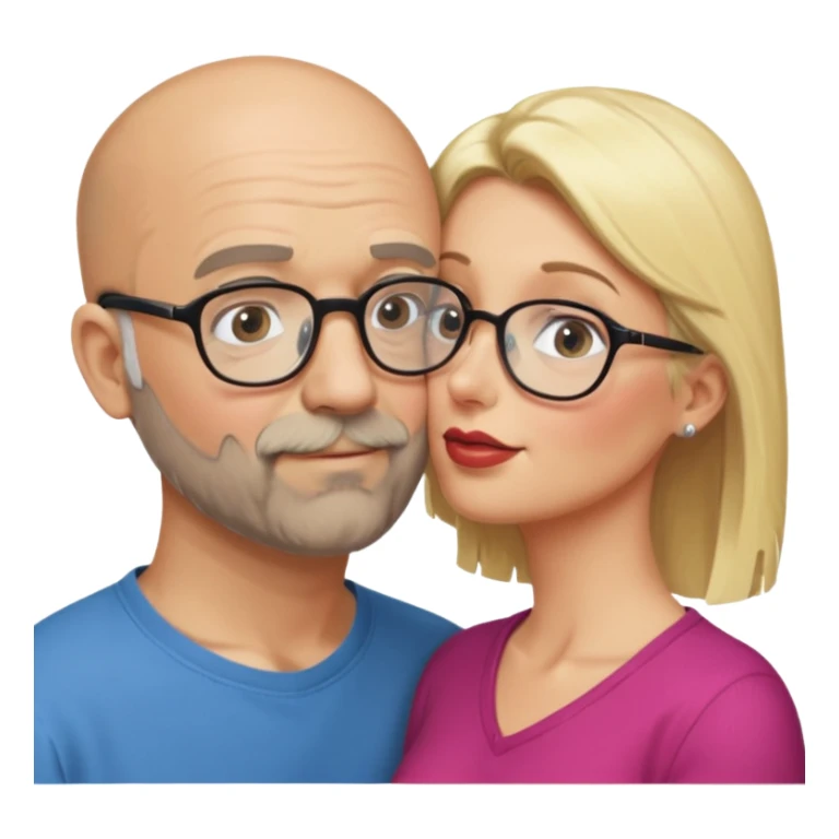 middle age bald man with heavy scruff and glasses kissing blonde woman sticker